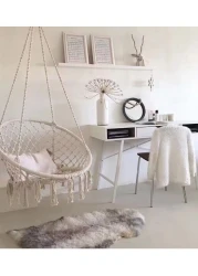 Hammock Chair - Macrame Swing Hanging Cotton Rope Chair Max Load 150kg Comfortable &amp; Sturdy Indoor/Outdoor Perfect for Courtyard &amp; Garden Beige