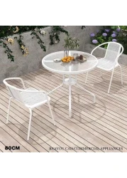 Vital Garden Dining Set 3 Piece Outdoor Furniture Patio Dining Table and Chair Balcony Dinner Table Dinner Chair Poly Rattan Anthracite (White)