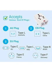 03 Way Adapter with Square-Pin, Universal Socket with Light And 13A Fuse. Travel Adaptor for KSA/UAE/UK/HK, AC Power Plug for US/AU/JP/CN, 3 Pin plug adapter.