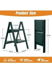 HEXAR&reg; Multipurpose Step Ladder Folding Ladder with Anti-Slip Pedal Folding Step Stool Portable Lightweight Foldable Stepladder for Home Kitchen Library Office 150 KG Capacity (2 STEPS)