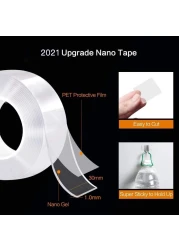 Diker Double Sided Nano Tape Heavy Duty Multipurpose Wall Tape Adhesive Strips, Washable Strong Sticky Transparent Tape Gel Poster Carpet Tape For Paste Items, Household (9.84Ft/3M)