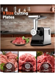 Electric Meat Grinder, Sausage Stuffer Maker, Heavy Duty Meat Mincer with Stainless Steel Cutting Blade, 3 Grinding Plates, 1 Sausage Maker &amp; Kubbe Kit for Home Kitchen Use