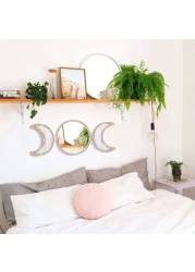 Wooden Crescent Moon Ramadan Decorative Mirror with LED Lights 30x22cm