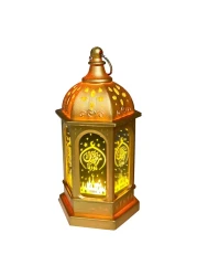 Eid Metal Lantern with Lights Gold 7x7x13cm
