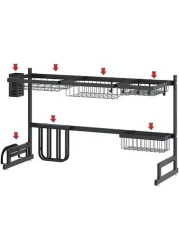 Xcsource Over Sink Dish Drying Rack Kitchen Counter Storage Shelf Drainer Organizer Utensils Holder Stainless Steel, Black