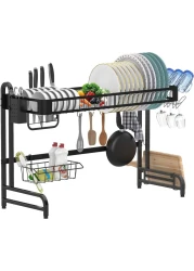 MZH Qryy Dish Drying Rack Over The Sink, Leaderpro Premium 304 Stainless Steel Dish Drainer Shelf, Kitchen Supplies, Countertop Space Saver Display Stand Tableware Organizer Utensils Holder, Black