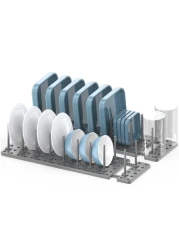 AEARY Pegboard Drawer Organizer for Kitchen Cabinet Plate Organizers for Cabinets Adjustable Cupboard Pegboard Tray Dish Racks Bowl Drying Racks Expandable Plate Holders Storage 2pcs Grey