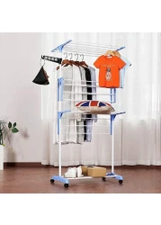 A/V Clothes Drying Rack, 3 Tier Rolling Dryer Clothes Hanger, Collapsible Garment Laundry Rack With Foldable Wings And Casters Indoor/Outdoor, Large Standing Rack Stainless Steel Hanging Rods(Gray)