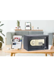 Electronic Digital Safe Box with Key and Pin Code Lock (20x31x20cm) Black
