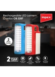 Impex Rechargeable LED Flashlights Lantern Combo - 2 Pcs 3D Reflector 10-60 Hours Power Bank Function Solar Panel Charging Unbreakable PG Glass Portable Handle 6V 4500mAh 30SMD LEDs