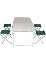 Royalford Camping Table And Chairs- Rf11676 Lightweight, Portable And Foldable, Folds Flat For Storage Iron Tube With Washable Cloth And Perfect For Indoor And Outdoor Entertainment Silver