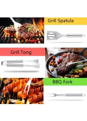 BBQ Grill Accessories Tools Set: Stainless Steel Barbecue Grilling Utensils Kit for Outdoor Camping / Picnic / Party (9 Pieces)