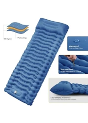 HEXAR&reg; Self Inflating Sleeping Pad with Foot Pump 190X64 Built-in Pump Foldable Sleeping Mat with Pillow for Camping Hiking Durable Inflatable Air Mattress - Carry Bag, Repair Patches (Navy Blue)