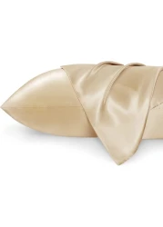 MahMir&reg; Silk Satin Pillowcase for Hair and Skin Queen - Champagne Gold Silk Pillowcase 2 Pack 75L x 50W CM (20x30 Inches) - Satin Pillow Cases Set of 2 with Envelope Closure (Champagne)