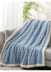 Fabienne Jacquard Sherpa Blanket Single Size 160x220cm Faux Fur Bed Blanket Reversible Warm Cashmere Blanket Blue Grey for Throw Bed Sofa Travel Couch