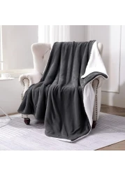 Fabienne Sherpa Blanket Single Size Dark Grey 160x220cm Twin Plush Throw Blanket Reversible Flannel Fleece Lamb Blanket Warm and Plush Travel Blanket