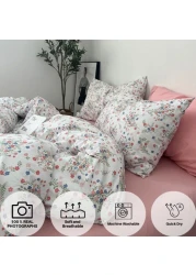 Premium Single size 4 pieces Retro style with candy pink color bedsheet postoral printed bedding set without filler.