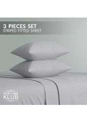 Klub Linen 3PC Striped Fitted Sheet Set, Ultra Soft Microfiber Bedding Set - 1 Fitted Sheet Queen (150x200cm) with Deep Pocket and 2 Pillowcases (50 x 75 cm), Light Grey