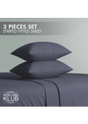 Klub Linen 3PC Striped Fitted Sheet Set, Ultra Soft Microfiber Bedding Set - 1 Fitted Sheet Single (90x190cm) with Deep Pocket and 2 Pillowcases (50 x 75 cm), Dark Grey