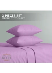 Klub Linen 3PC Striped Fitted Sheet Set, Ultra Soft Microfiber Bedding Set - 1 Fitted Sheet King (180x200cm) with Deep Pocket and 2 Pillowcases (50 x 75 cm), LILAC