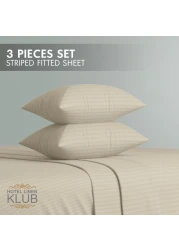 Klub Linen 3PC Striped Fitted Sheet Set, Ultra Soft Microfiber Bedding Set - 1 Fitted Sheet Single (90x190cm) with Deep Pocket and 2 Pillowcases (50 x 75 cm), Beige