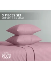 Klub Linen 3PC Striped Fitted Sheet Set, Ultra Soft Microfiber Bedding Set - 1 Fitted Sheet King (180x200cm) with Deep Pocket and 2 Pillowcases (50 x 75 cm), Baby Pink