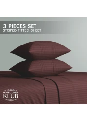 Klub Linen 3PC Striped Fitted Sheet Set, Ultra Soft Microfiber Bedding Set - 1 Fitted Sheet King (180x200cm) with Deep Pocket and 2 Pillowcases (50 x 75 cm), Chocolate