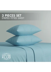 Klub Linen 3PC Striped Fitted Sheet Set, Ultra Soft Microfiber Bedding Set - 1 Fitted Sheet Single (90x190cm) with Deep Pocket and 2 Pillowcases (50 x 75 cm), Aqua