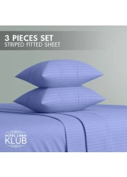 Klub Linen 3PC Striped Fitted Sheet Set, Ultra Soft Microfiber Bedding Set - 1 Fitted Sheet Single (90x190cm) with Deep Pocket and 2 Pillowcases (50 x 75 cm), lavender