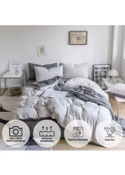 LUNA HOME Premium Korean Single size 4 Pieces Constructor Design with 2 Attractive Pillow Covers, Plain Dark Grey Bedsheet and Plain Grey Duvet Cover without filler.