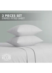 Klub Linen 3PC Striped Fitted Sheet Set, Ultra Soft Microfiber Bedding Set - 1 Fitted Sheet Single (90x190cm) with Deep Pocket and 2 Pillowcases (50 x 75 cm), White