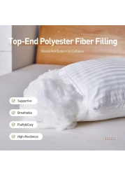 Comfy Set of 4 Hotel Quality Stripe Pillow - White