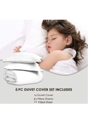 GOLDEN HOME 6-Piece King Size Duvet Cover Set, 1 Duvet Cover + 1 Fitted Sheet + 4 Pillow Cases, Microfibre, Muesli