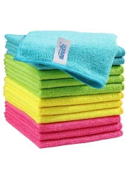 HOMEXCEL Microfiber Cleaning Cloth12 Pack Cleaning RagCleaning Towels with 4 Color Assorted115X115GreenBlueYellowPink