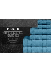 Safi Plus Luxury Hotel Quality 100% Turkish Genuine Cotton Towel Set, 2 Bath Towels 2 Hand Towels 2 Washcloths Super Soft Absorbent Towels for Bathroom &amp;amp; Kitchen Shower - Ocean Blue