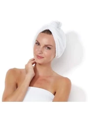 Lushh 100% Cotton Terry Hair Towel Wrap, Bath Shower Head Towel Quick Magic Dryer, White