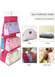 Blooming Time 6 Pockets Hanging Purse Handbag Organizer Clear Hanging Shelf Bag Collection Storage Holder Purse Bag Wardrobe Closet
