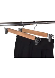 LAVISH Pants Hangers with 360&deg; Swivel Hook &ndash; 4 Pack Wooden Clothes Hangers with Metal Bar &amp; Adjustable Clips &ndash; Durable Natural Finish for Trousers, Skirts &amp; Jeans