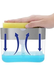 Aeakey Soap Dispenser,Dish Soap Dispenser for Kitchen,Sponge Holder Sink Dish Washing Soap Dispenser 13 Ounces (Silver)