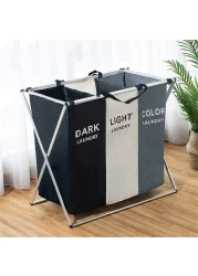 HotsUAE 135L Foldable Laundry Basket Cloth Hamper Sorter Basket 3 Sections With Aluminum Frame 68&times;60&times;38Cm