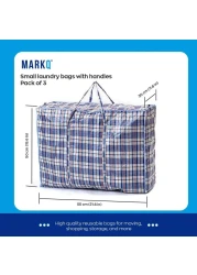 Laundry bags with Zip &amp; Handle, 3 Pack Heavy Duty Reusable Storage Bag for Clothes Moving House Grocery Shopping Bag (Small - 55 x 50 x 30 cm)