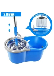 HYX Spin Mop And Bucket with Wringer Set, Floor Cleaning System, Easy Wring Foot Pedal, Stainless Steel Mop Handle