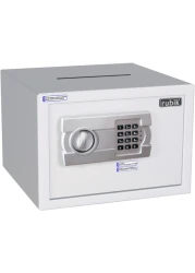 Rubik Drop Slot Safe Box with Digital Keypad and Key Lock A4 Document Size for Cash Deposit on Top Home Office (25x35x25cm) White