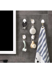 Marrkhor 3-Piece Self Adhesive Hooks White, Plastic Wall Hooks Self Adhesive White Hooks Wall Hanging Hooks Stick on Oval Hooks Seamless Hooks Towel Hooks Heavy Duty Sticky Hooks