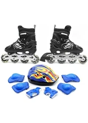 EASY FUTURE Inline Skates Adjustable Size Roller Skates with Flashing Wheels for Outdoor Indoor Children Skate Shoes Including Full Protective Gear Set Black Medium (35-38)