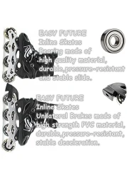 EASY FUTURE Inline Skates Adjustable Size Roller Skates with Flashing Wheels Children Skate Shoes Including Protective Gear Knee Elbow Wrist Black Large (39-42)