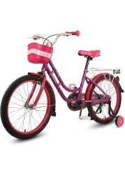 Mogoo Pearl Kids Road Bike With Basket For 4-10 Years Old Girls, Adjustable Seat, Handbrake, Mudguards, Reflectors, Rear Carrier, Gift For Kids, 16/20 Inch Bicycle With Training Wheels