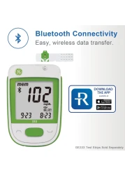 GE333 Blood Glucose Monitoring System Glucometer Auto Coding 5Second Results Bluetooth Rightest Care App Connection EasytoRead Display