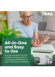 Okra Pro Glucose Monitor Kit Syncs with Free App Meter Test Strips Lancets Lancing Device Control Solusion and Carry Case
