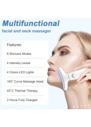 RedLightTherapyforFace and Neck AntiAging Facial and Neck Massager Soothing and Relaxing Face Massager Device with 4 Color LED Therapy Vibration and Thermal Functions for Skin Care White